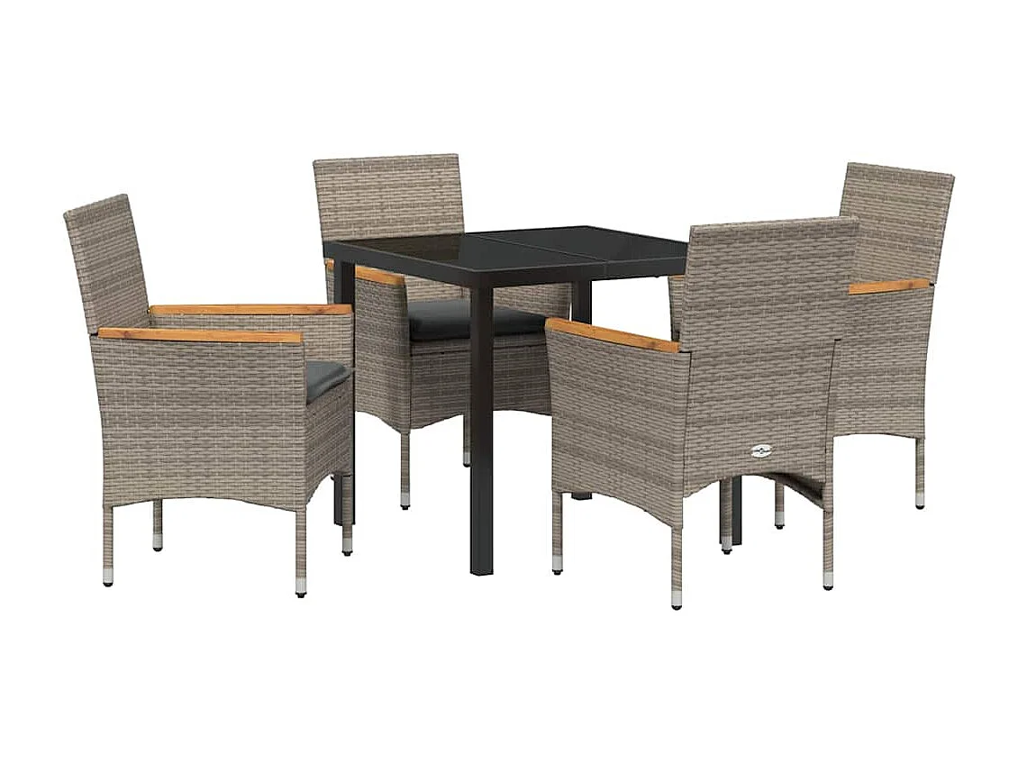 Ensemble de salle à manger jardin 5 pièces avec coussins en poly rotin gris