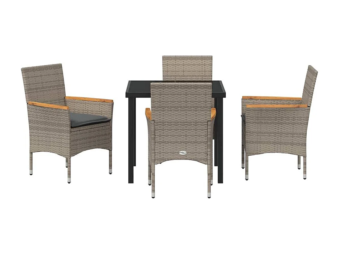 Ensemble de salle à manger jardin 5 pièces avec coussins en poly rotin gris