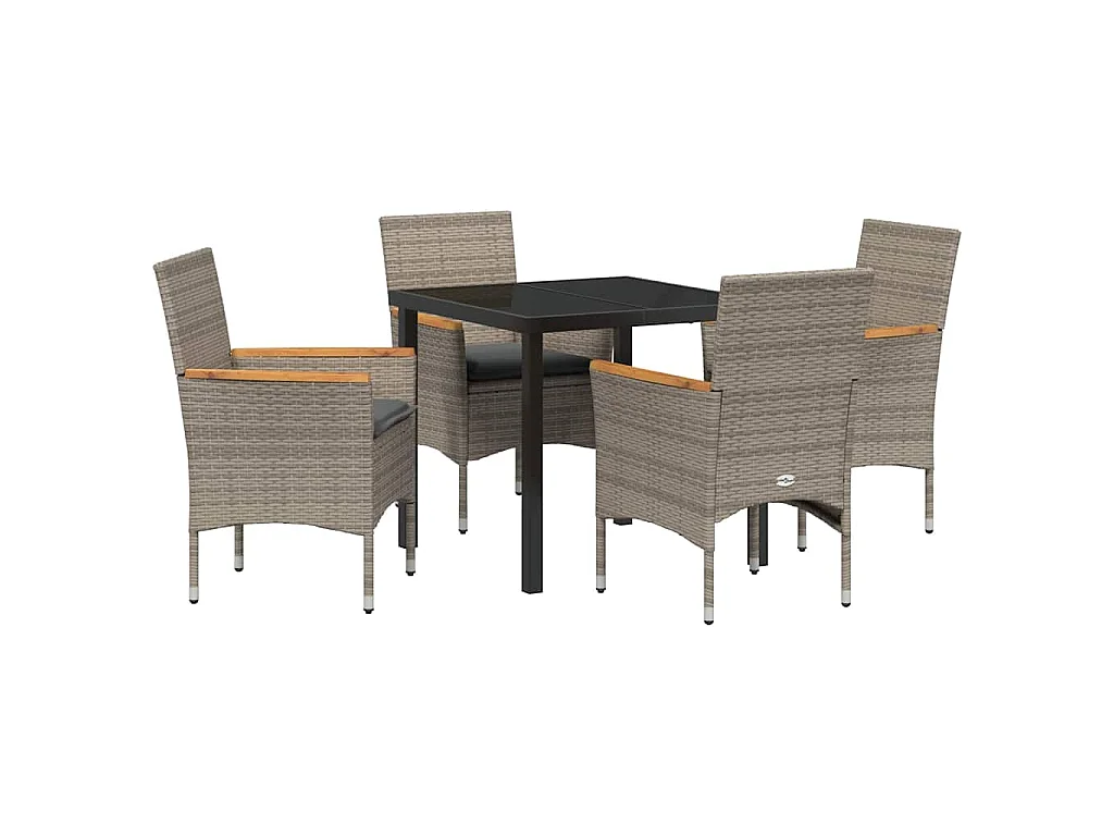 Juego de comedor de jardín de 5 piezas con cojines de ratán sintético gris