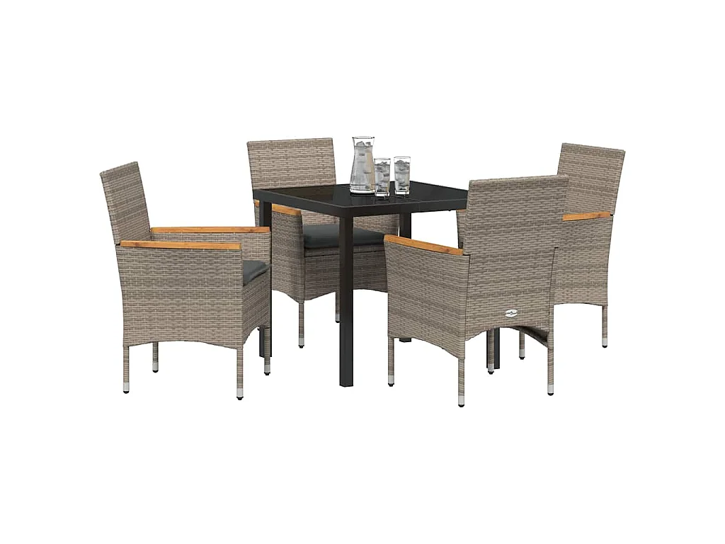 Juego de comedor de jardín de 5 piezas con cojines de ratán sintético gris