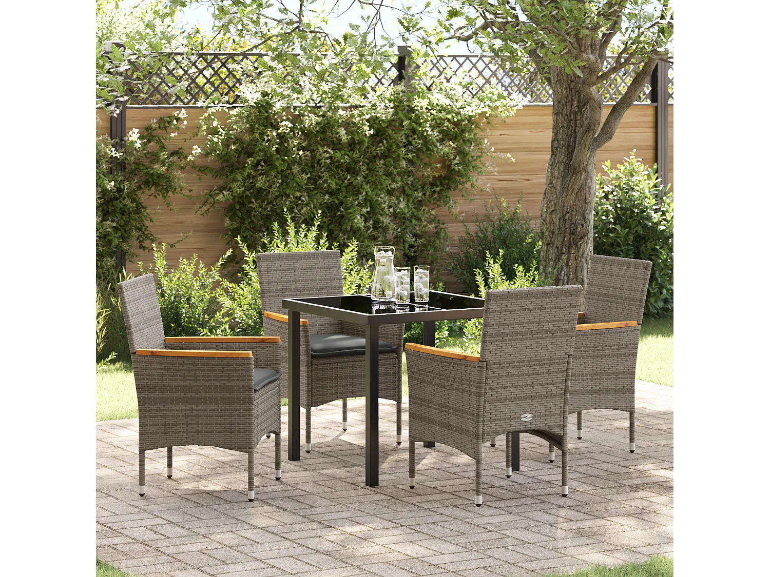 Ensemble de salle à manger jardin 5 pièces avec coussins en poly rotin gris