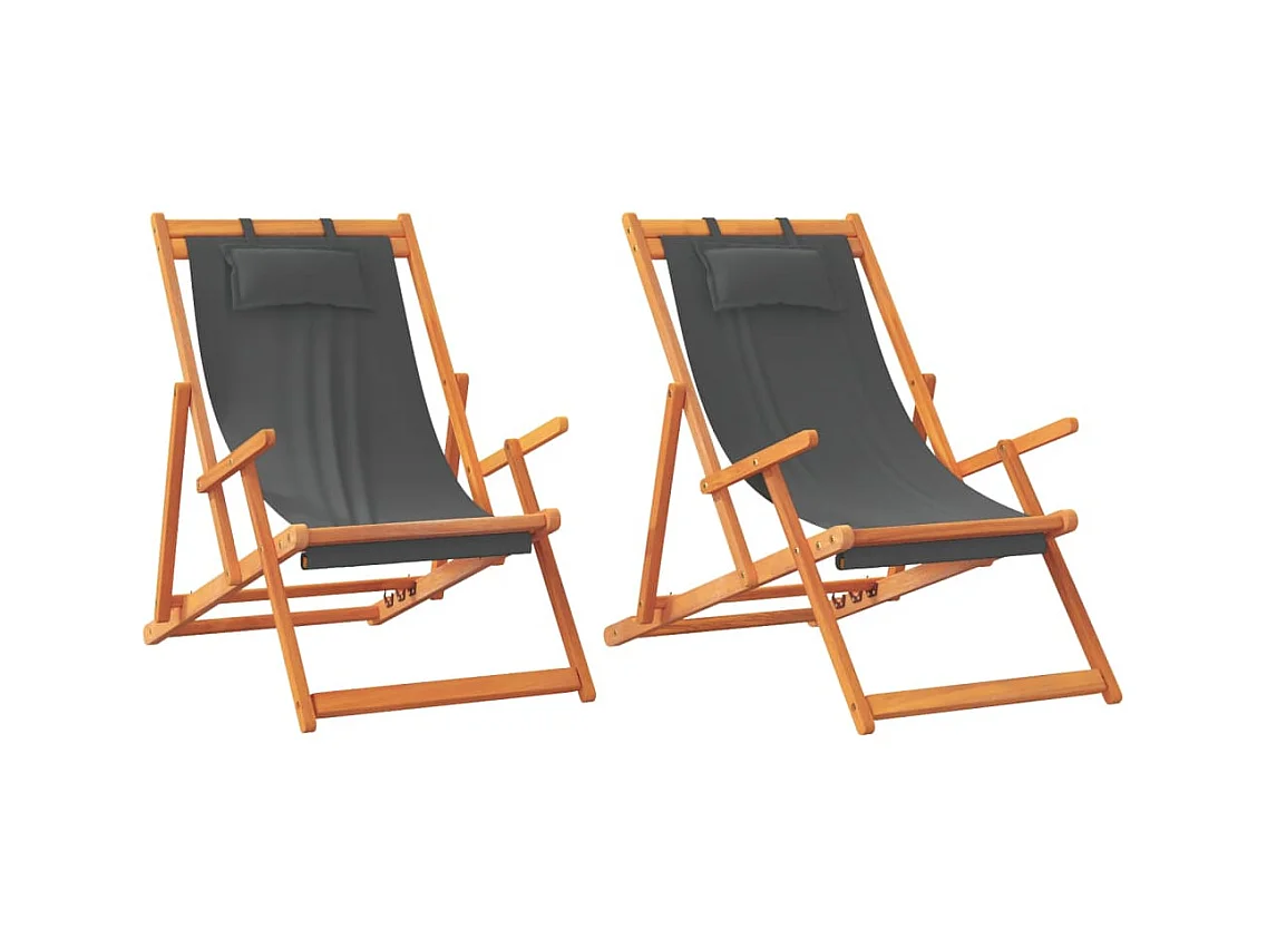 Chaises de plage pliables lot de 2 gris tissu