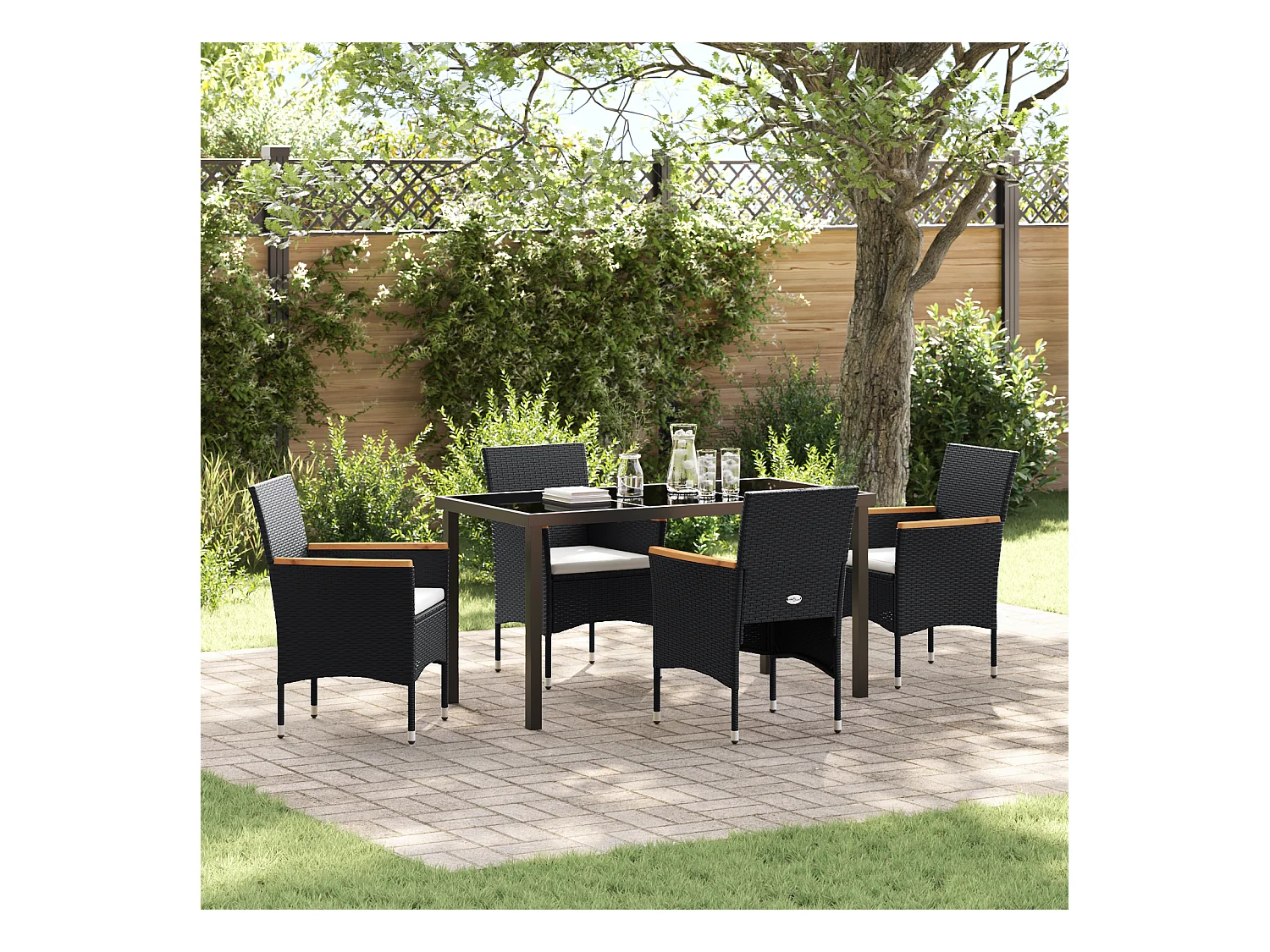 Set da giardino in polyrattan nero da 5 pezzi