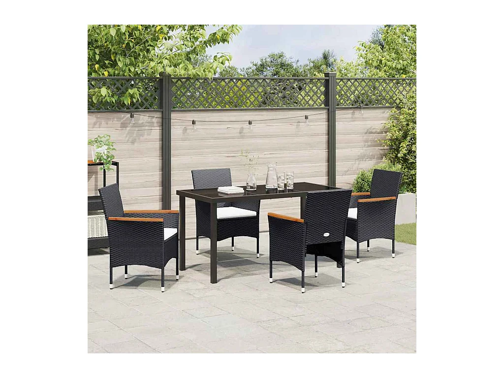 Set da giardino in polyrattan nero da 5 pezzi