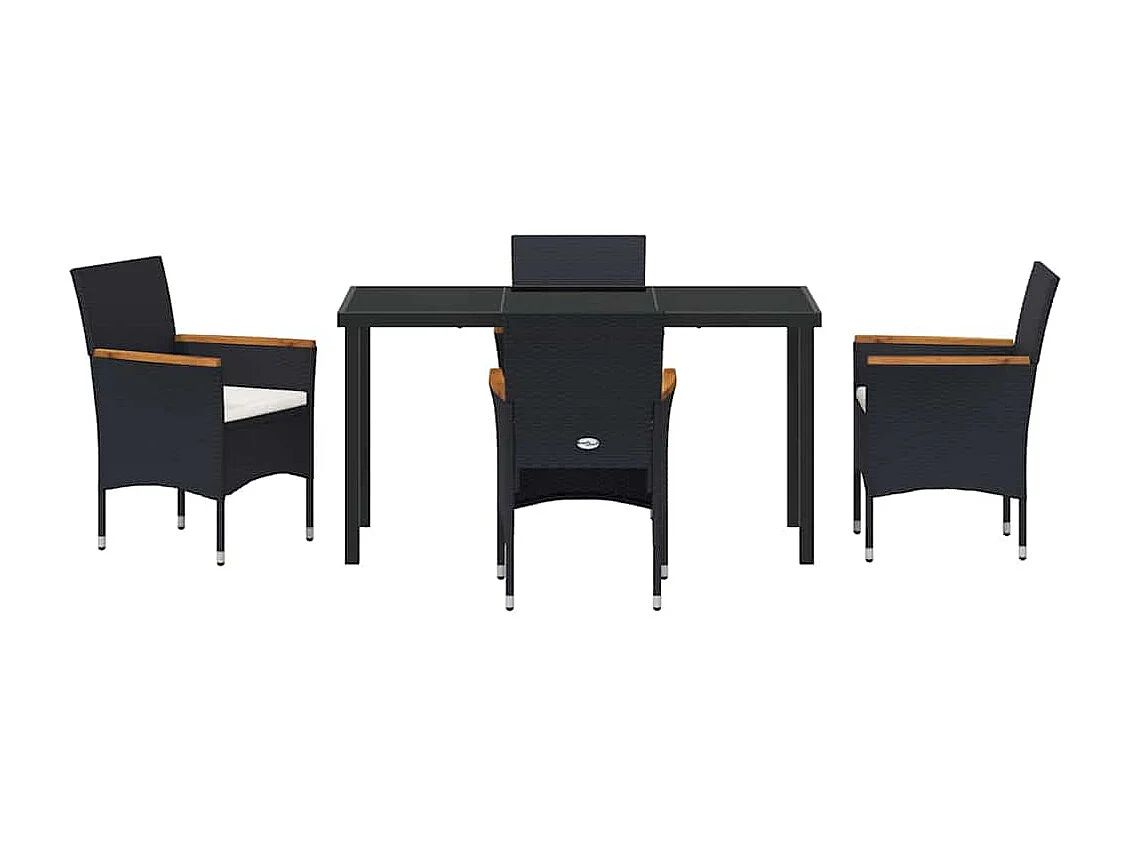 Set da giardino in polyrattan nero da 5 pezzi