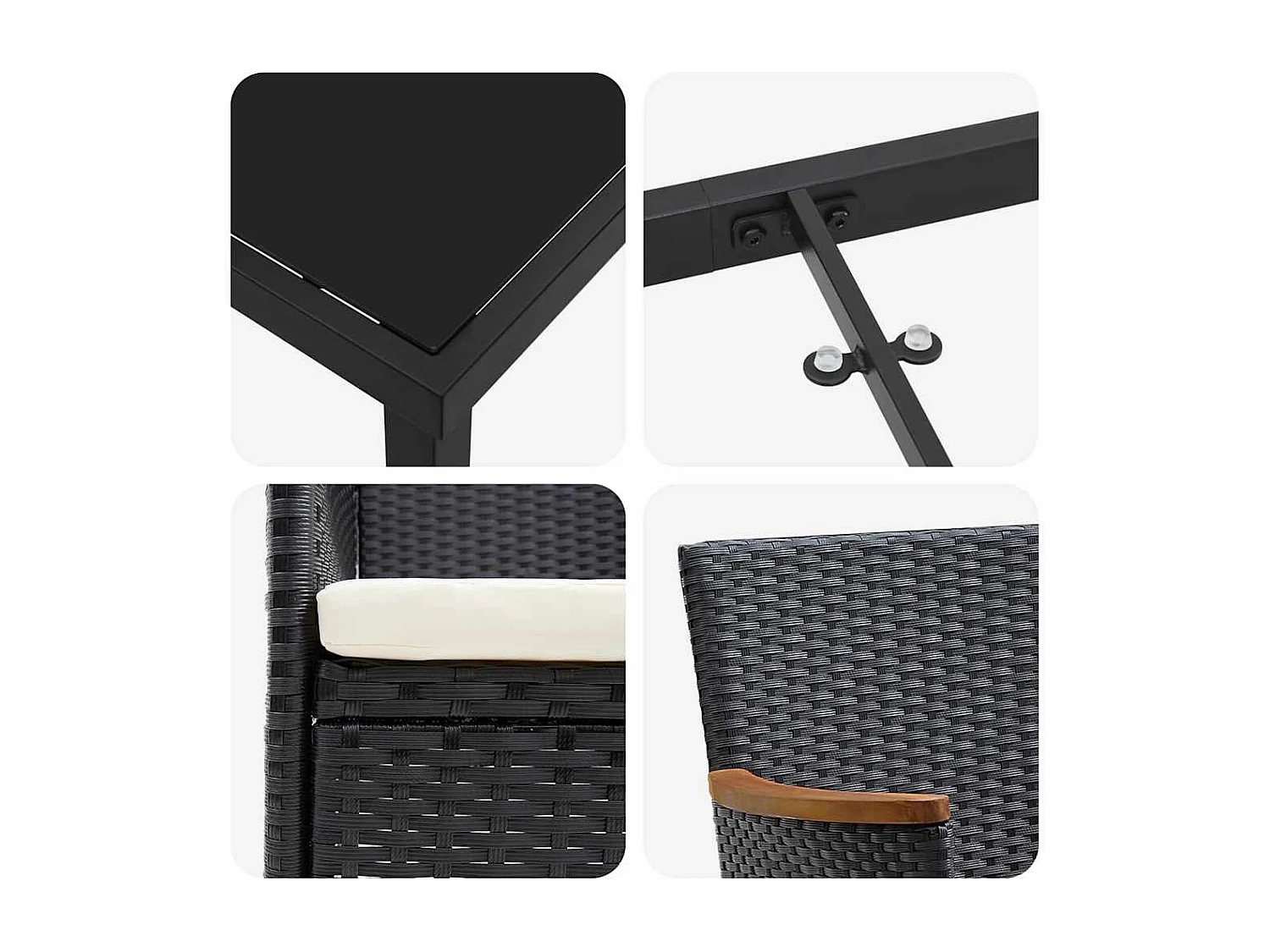 Set da giardino in polyrattan nero da 5 pezzi