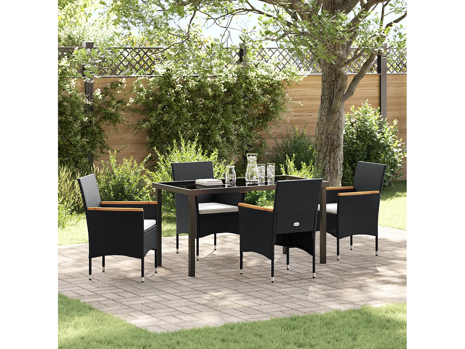 5-delige zwarte polyrotan tuinset