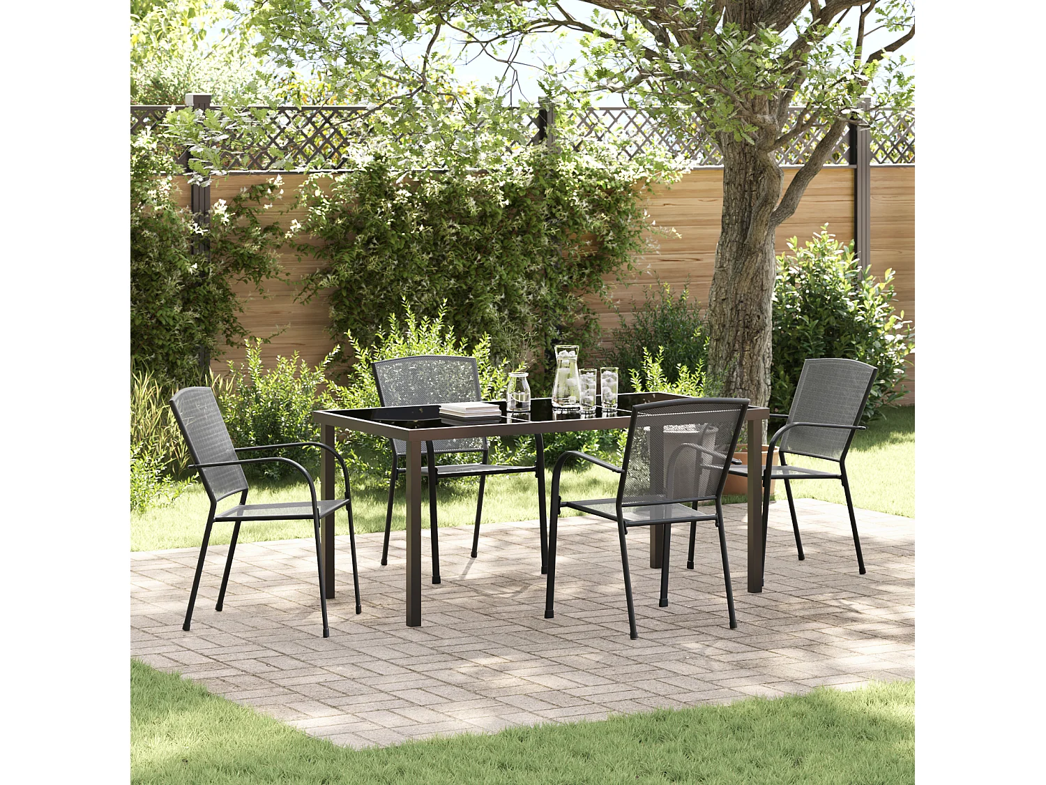 Ensemble de repas de jardin 5 pièces en acier anthracite