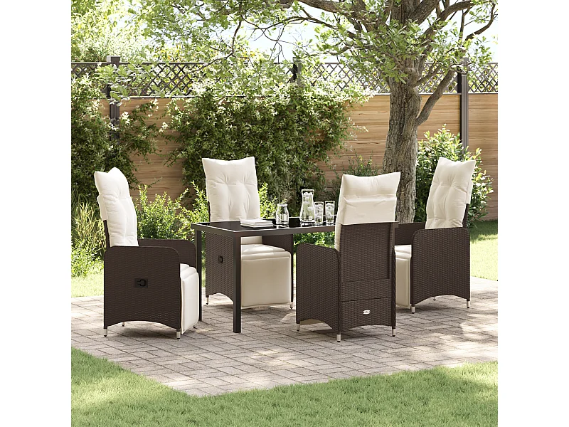 Set da pranzo da giardino 5 pezzi con cuscini in rattan marrone PE