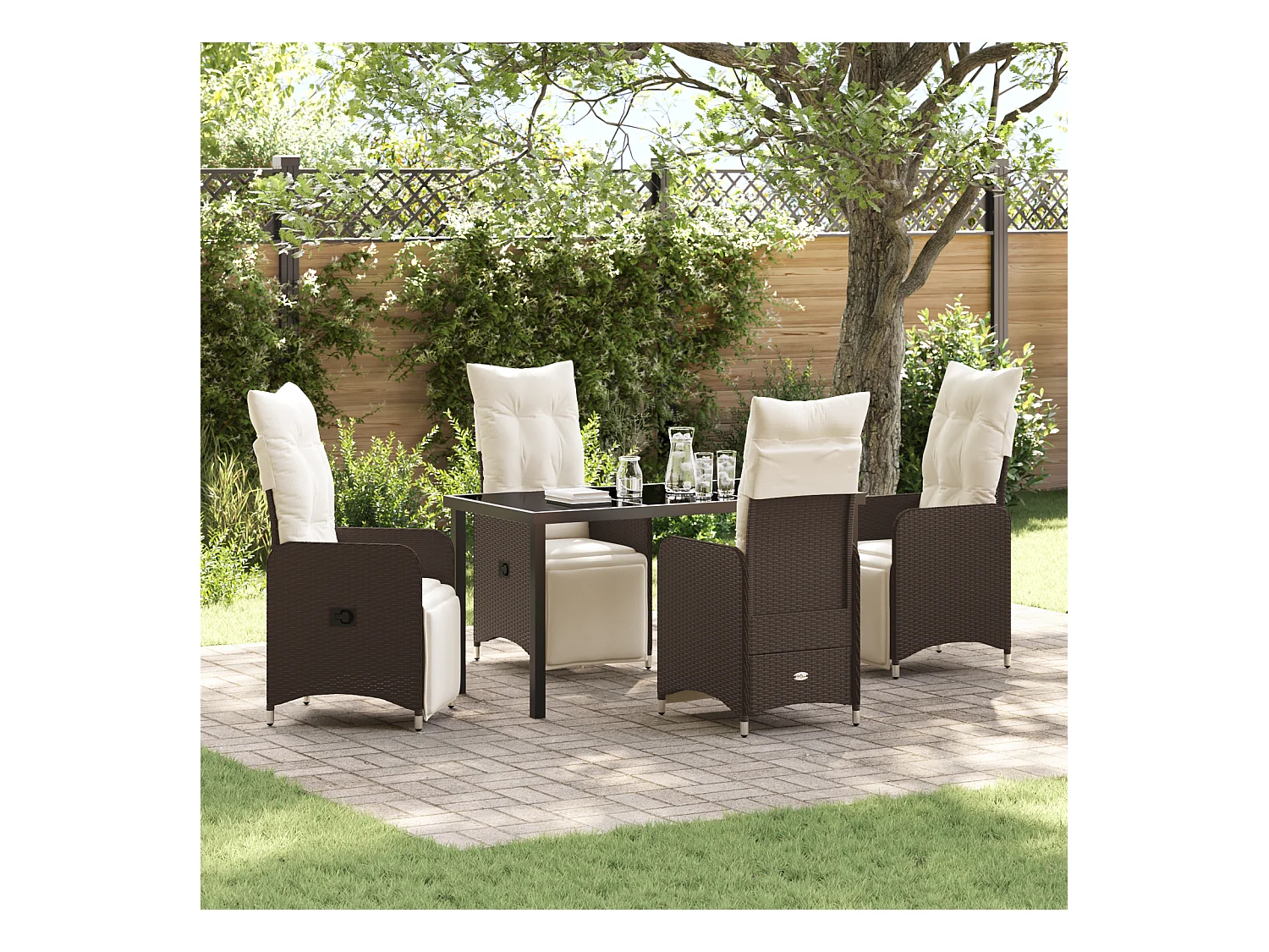 Set da pranzo da giardino 5 pezzi con cuscini in rattan marrone PE