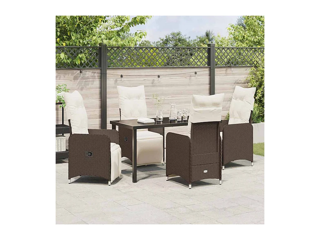 Set da pranzo da giardino 5 pezzi con cuscini in rattan marrone PE