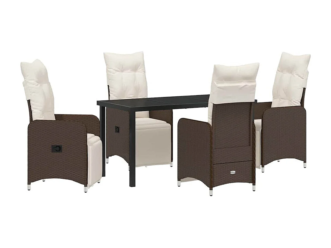 Set de Salle à Manger de Jardin 5 Pièces avec Coussins Marron Rattan PE