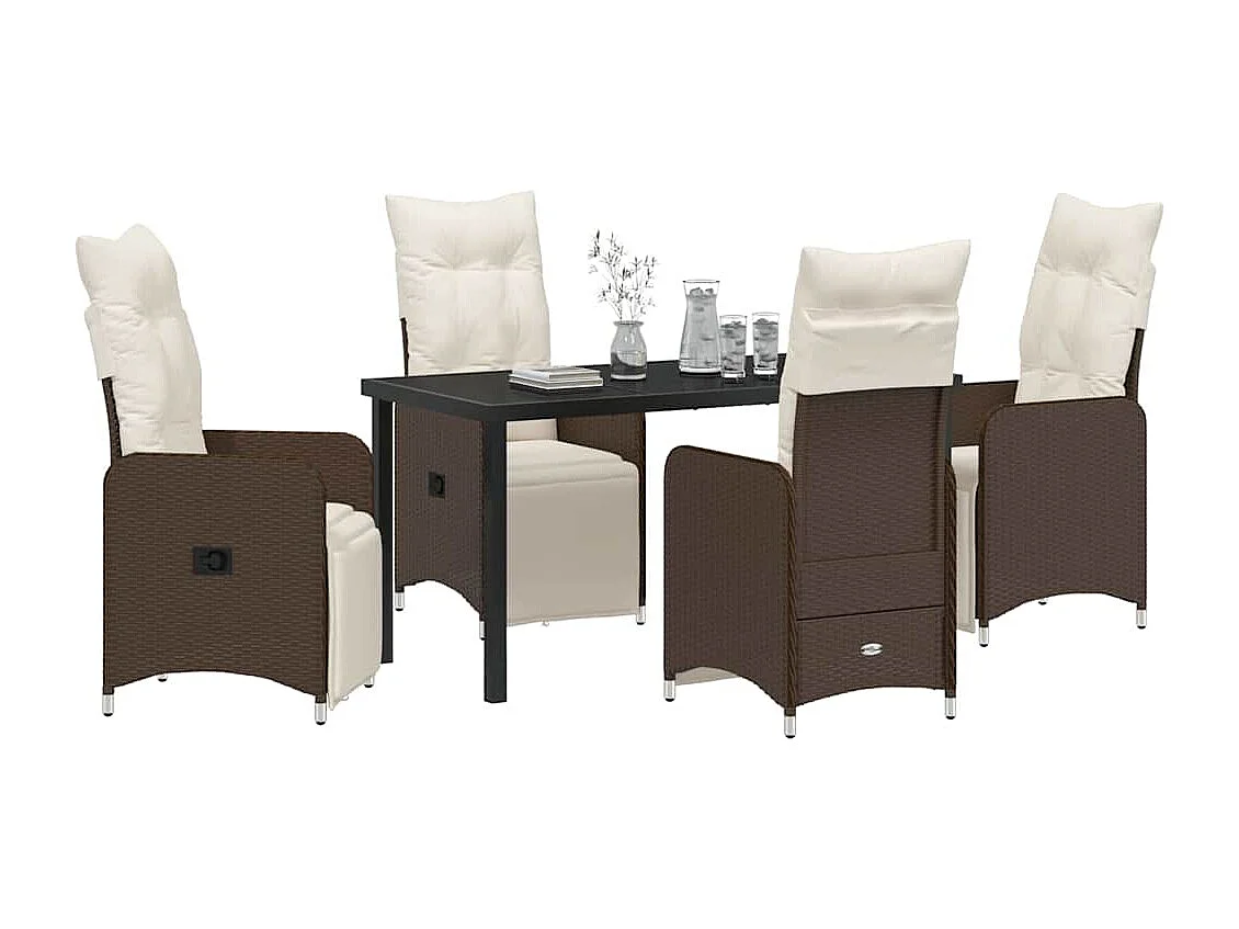 Set de Salle à Manger de Jardin 5 Pièces avec Coussins Marron Rattan PE