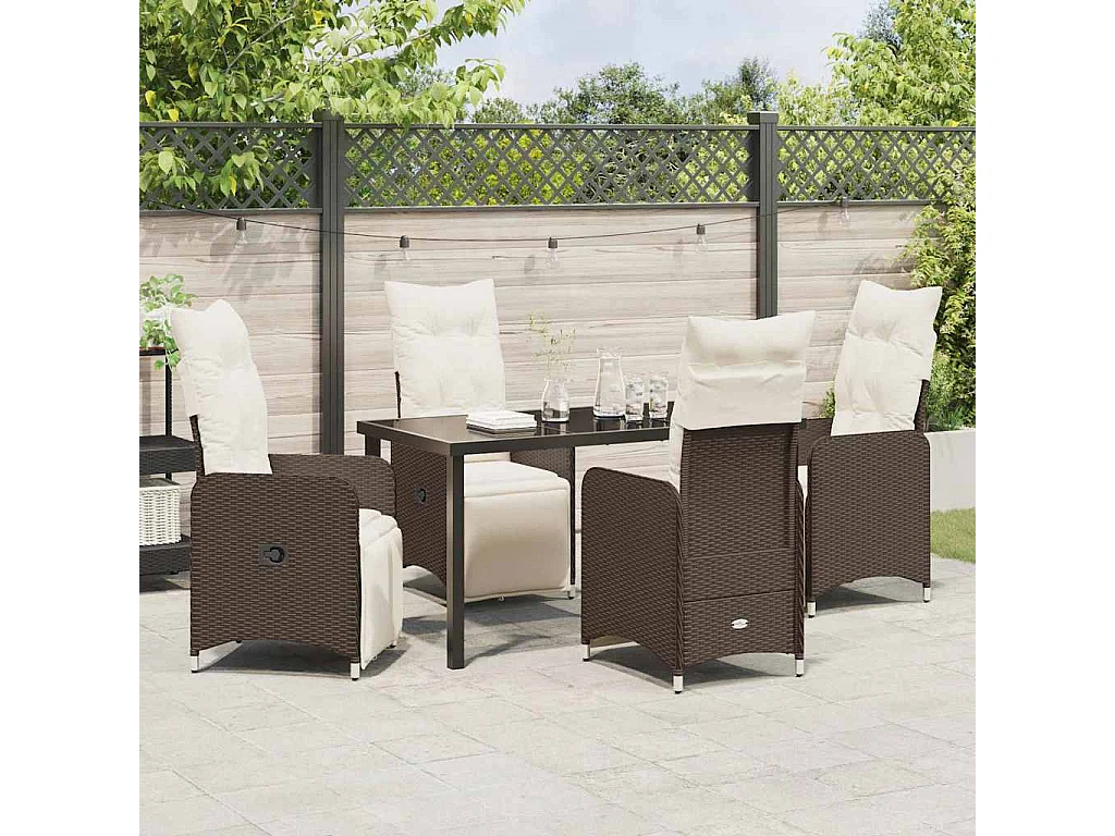 Set de Salle à Manger de Jardin 5 Pièces avec Coussins Marron Rattan PE