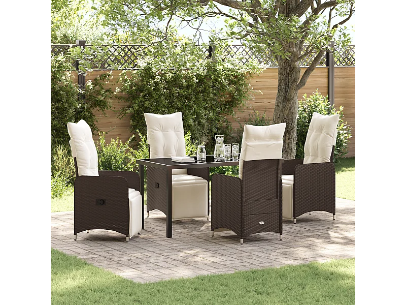 Set de Salle à Manger de Jardin 5 Pièces avec Coussins Marron Rattan PE