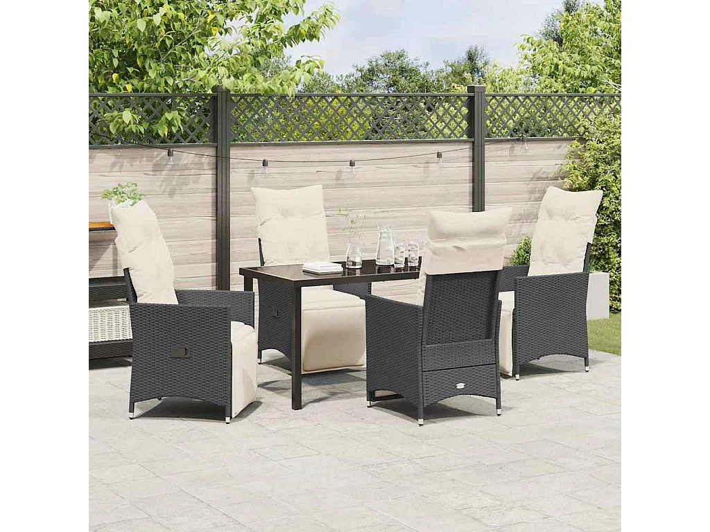 Ensemble de mobilier de jardin 5 pièces avec coussins en rattan poly noir