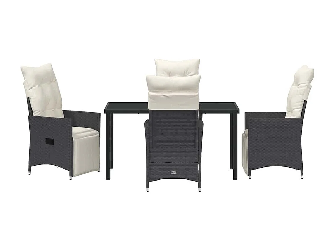 Ensemble de mobilier de jardin 5 pièces avec coussins en rattan poly noir