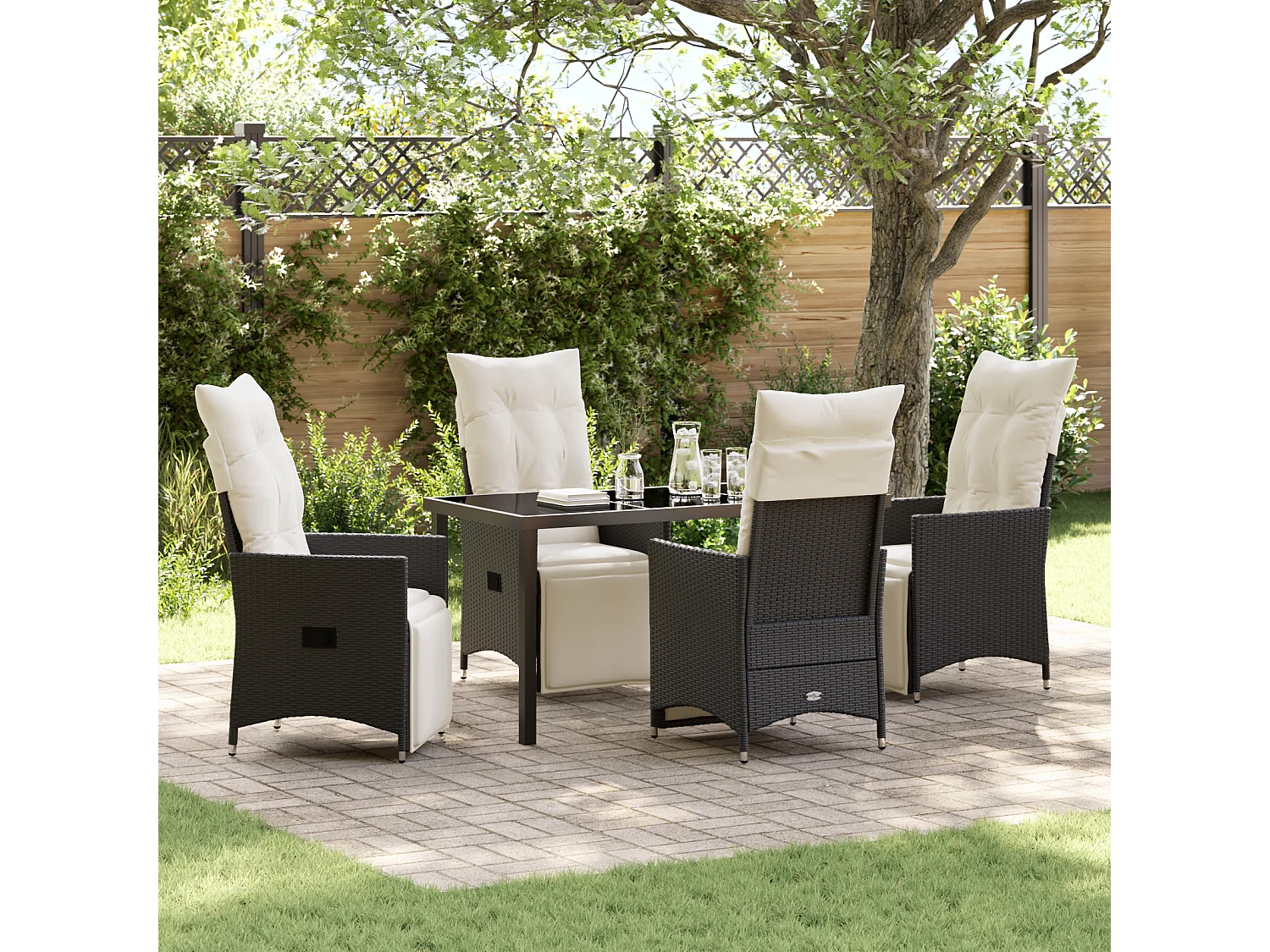 Ensemble de mobilier de jardin 5 pièces avec coussins en rattan poly noir