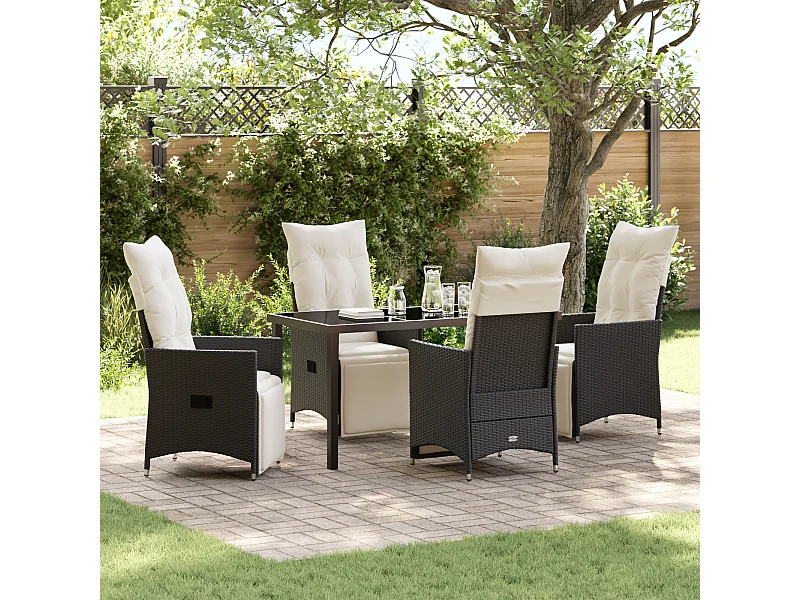 Ensemble de mobilier de jardin 5 pièces avec coussins en rattan poly noir