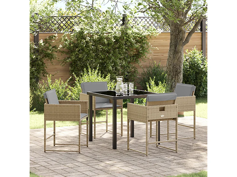 5-delige tuinset met beige polyrotan kussens