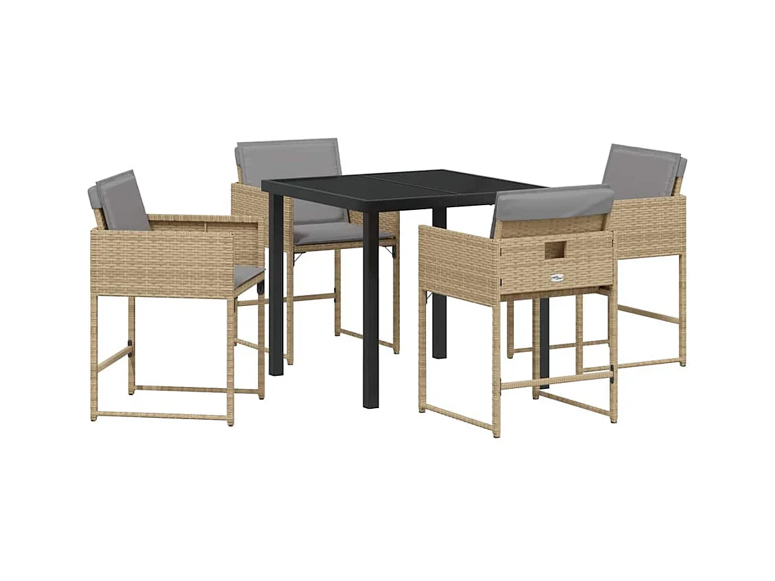 Set da pranzo da giardino 5 pezzi con cuscini in polyrattan beige