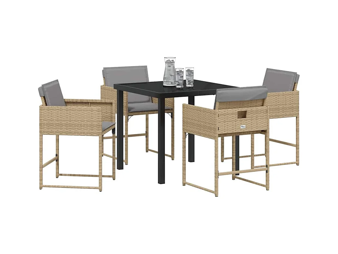 Set da pranzo da giardino 5 pezzi con cuscini in polyrattan beige