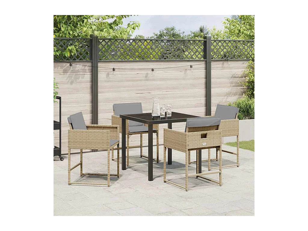 Set da pranzo da giardino 5 pezzi con cuscini in polyrattan beige