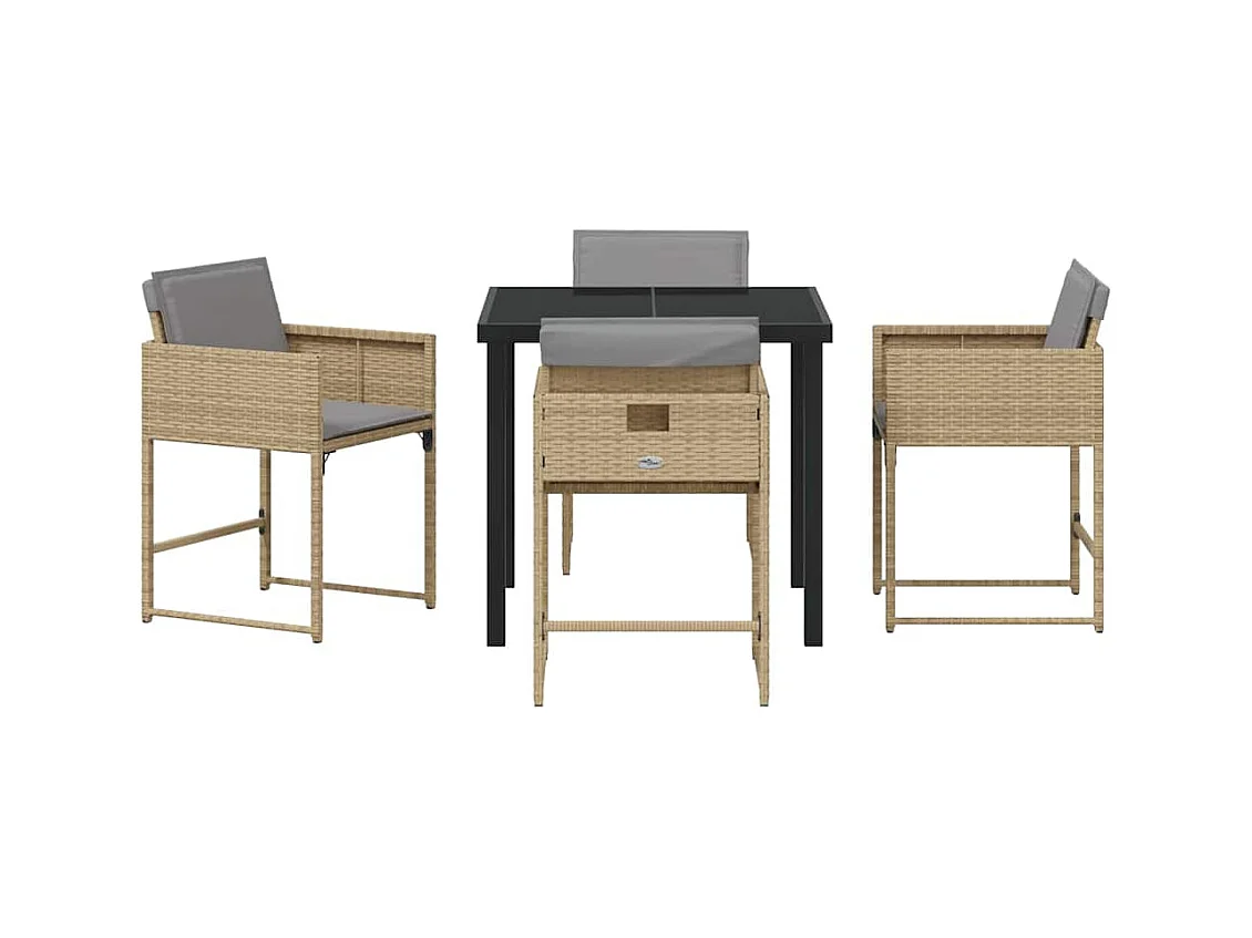 Set da pranzo da giardino 5 pezzi con cuscini in polyrattan beige