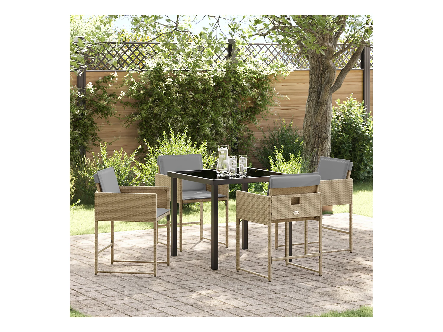 5-delige tuinset met beige polyrotan kussens