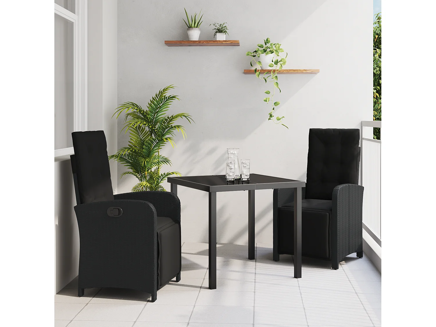 Ensemble de Salle à Manger de Jardin de 3 Pièces avec Coussins en Poly Rattan Noir
