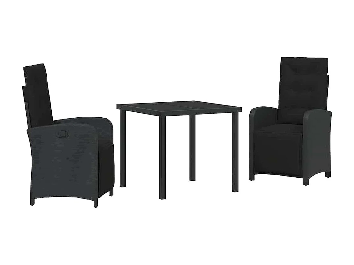 Ensemble de Salle à Manger de Jardin de 3 Pièces avec Coussins en Poly Rattan Noir