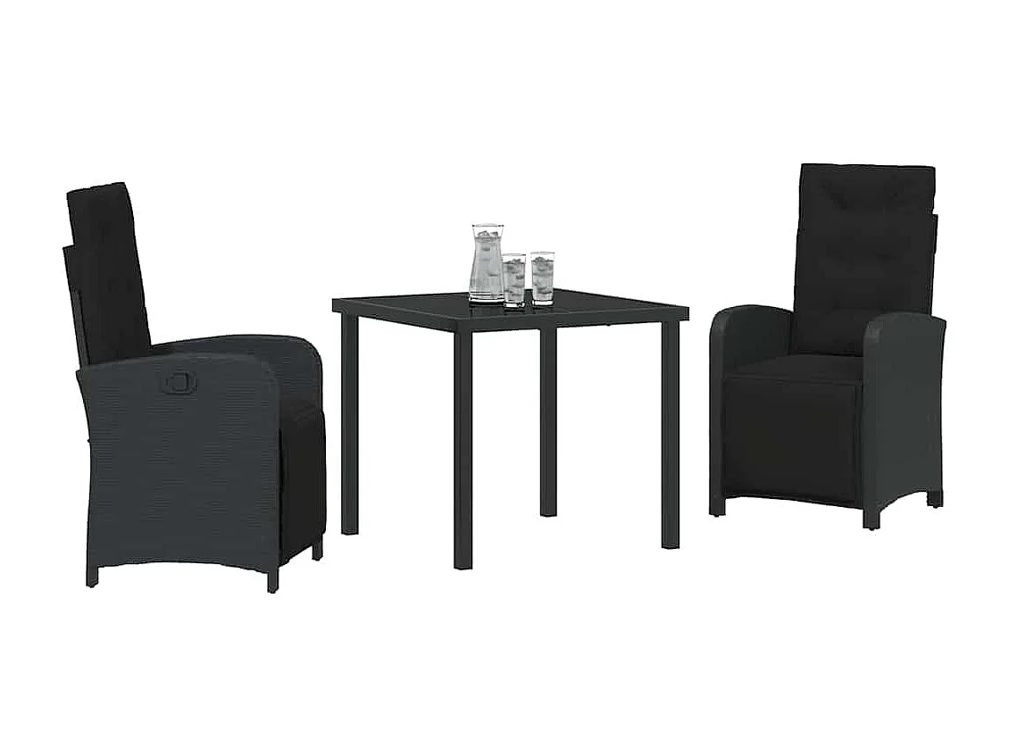 Ensemble de Salle à Manger de Jardin de 3 Pièces avec Coussins en Poly Rattan Noir