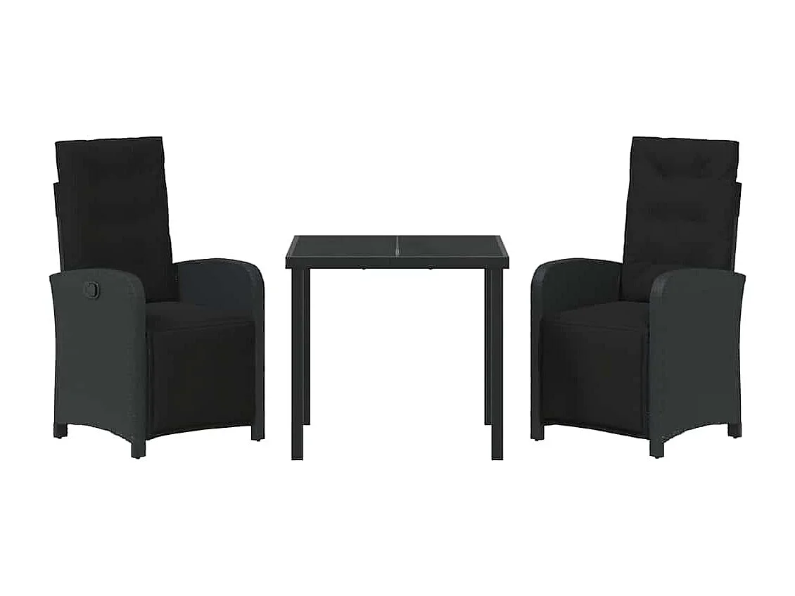 Ensemble de Salle à Manger de Jardin de 3 Pièces avec Coussins en Poly Rattan Noir