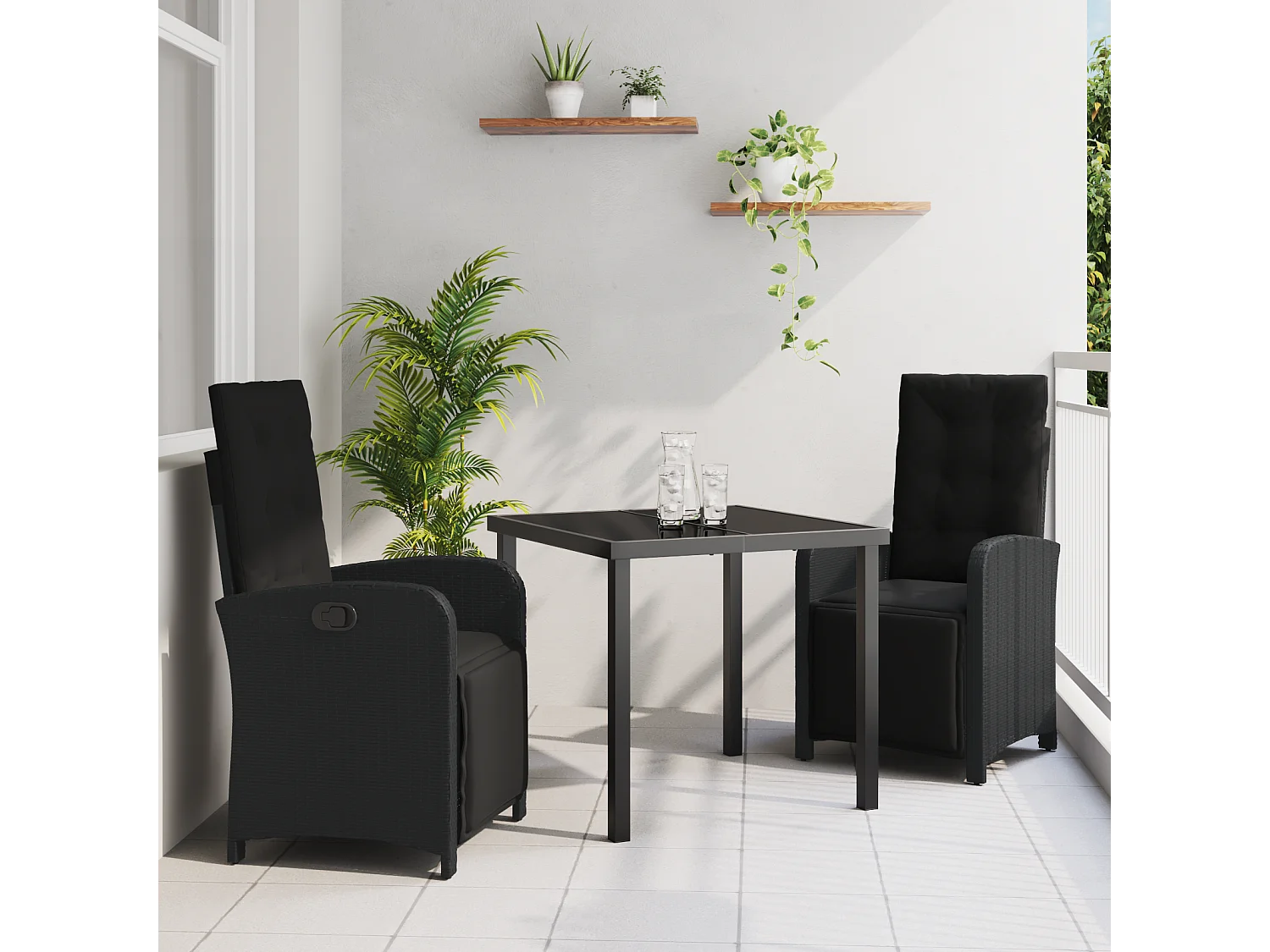 Ensemble de Salle à Manger de Jardin de 3 Pièces avec Coussins en Poly Rattan Noir
