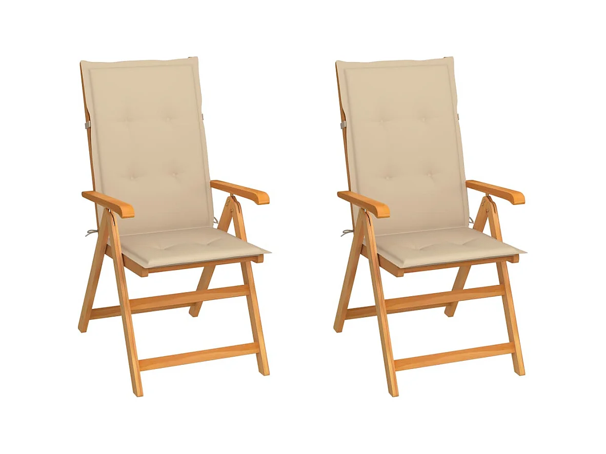 Tuinstoelen set van 2 en beige kussens Massief teakhout