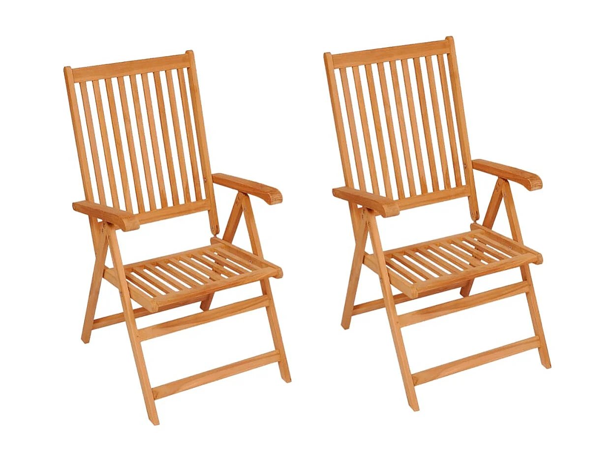 Chaises de jardin lot de 2 et coussins beige Bois teck massif