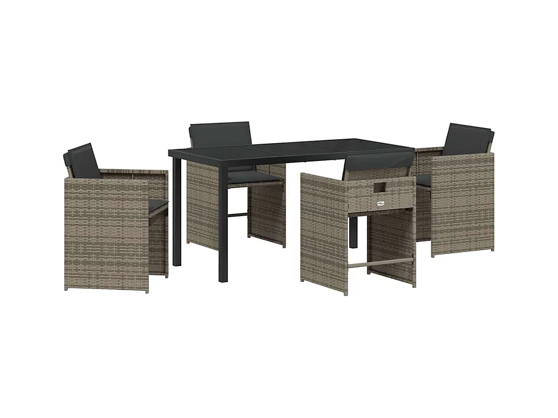 Set da pranzo da giardino 5 pezzi con cuscini grigi in polyrattan