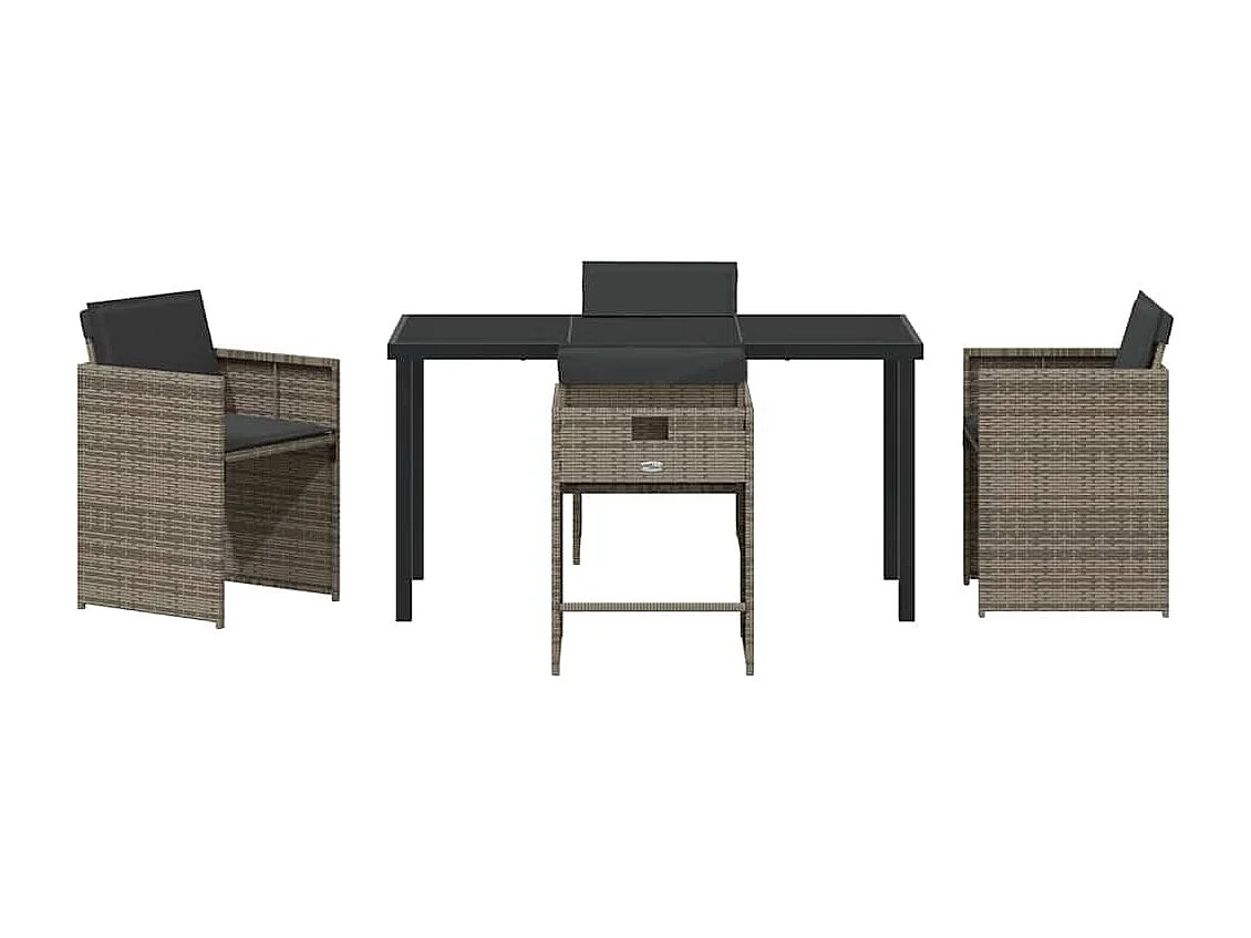 Set da pranzo da giardino 5 pezzi con cuscini grigi in polyrattan