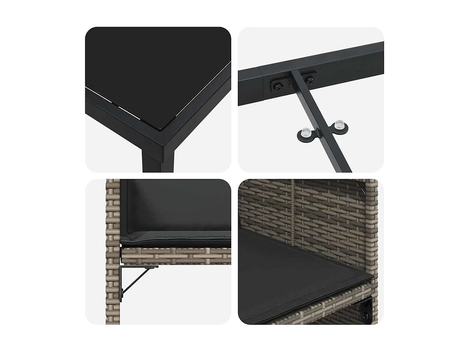 Set da pranzo da giardino 5 pezzi con cuscini grigi in polyrattan