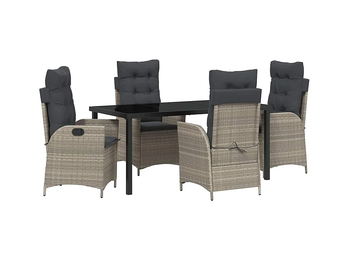 5-teiliges Garten-Ess-Set mit Kissen, hellgrau, Polyrattan