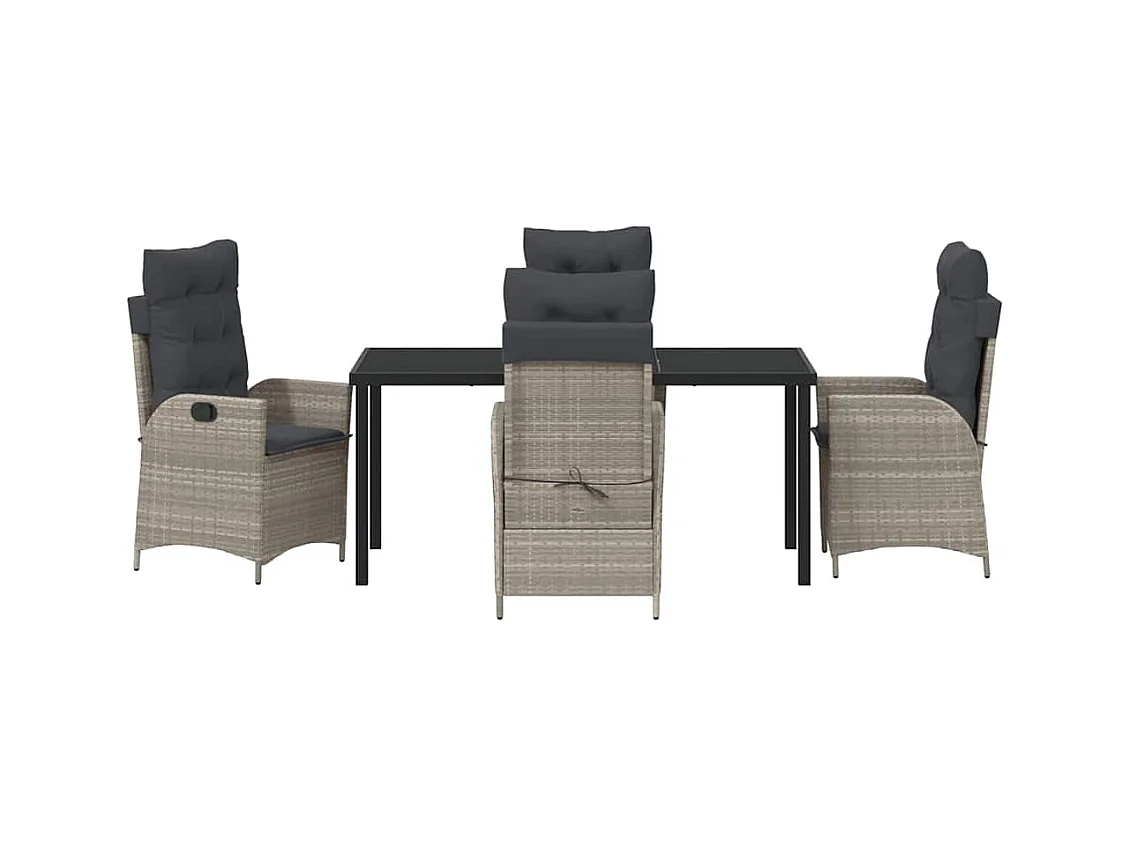 5-teiliges Garten-Ess-Set mit Kissen, hellgrau, Polyrattan