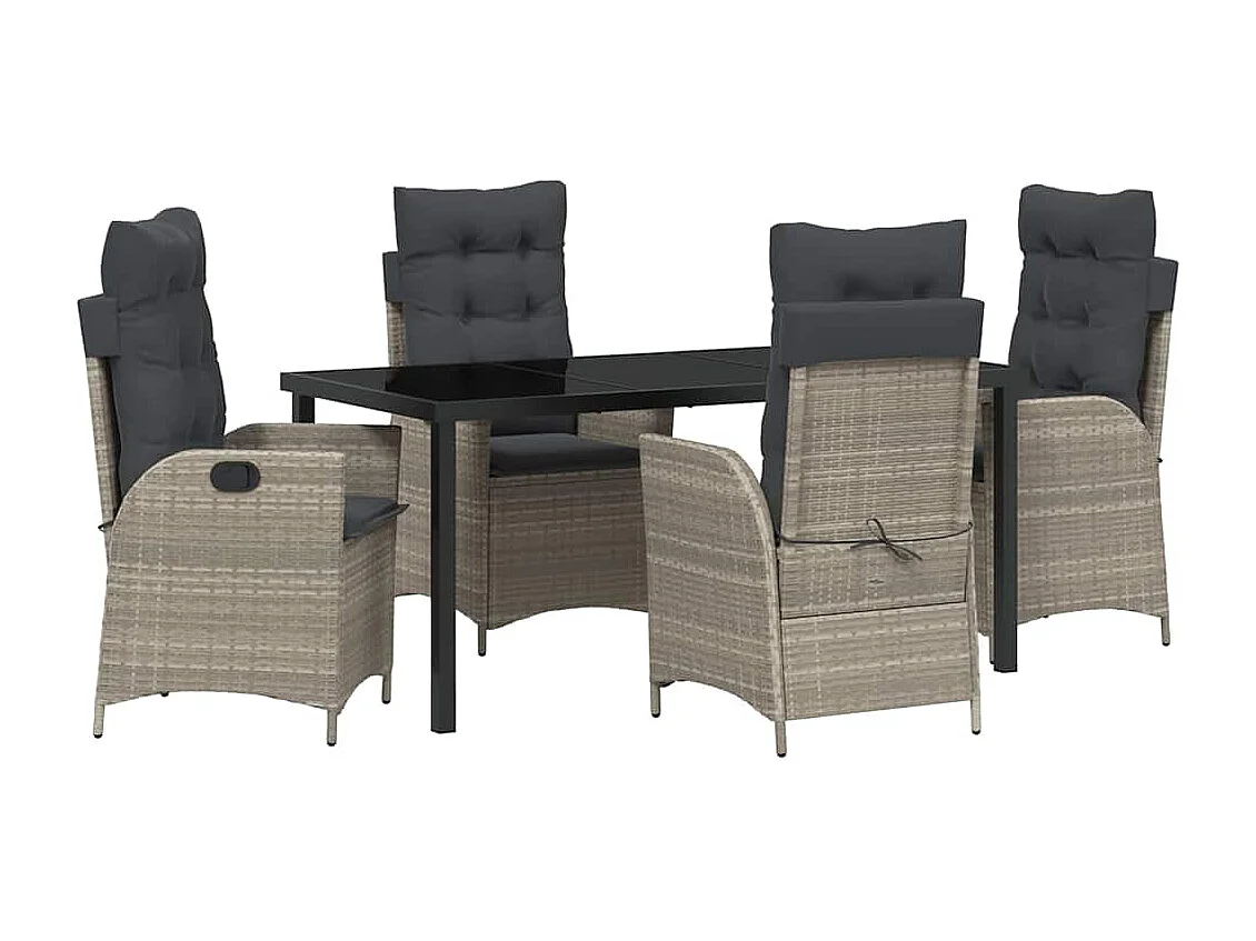 Ensemble de salle à manger de jardin 5 pièces avec coussins Gris clair Poly Rattan