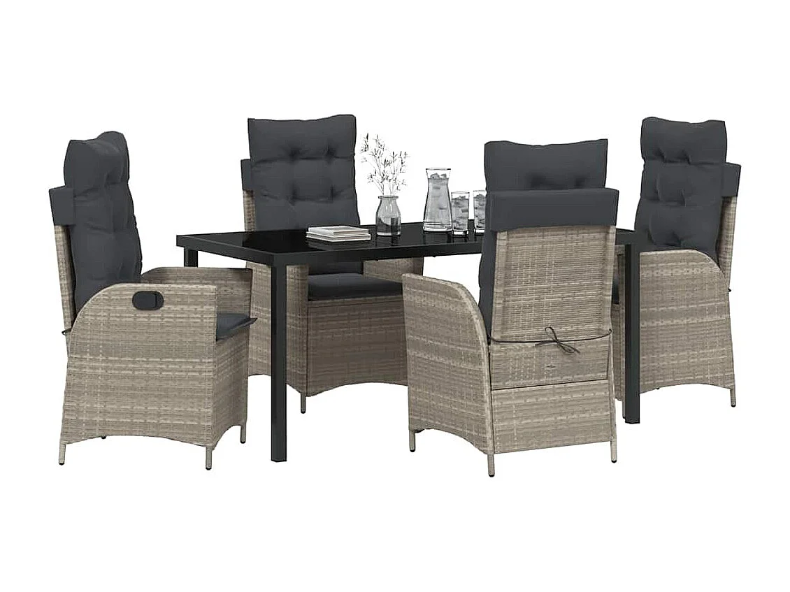 Ensemble de salle à manger de jardin 5 pièces avec coussins Gris clair Poly Rattan