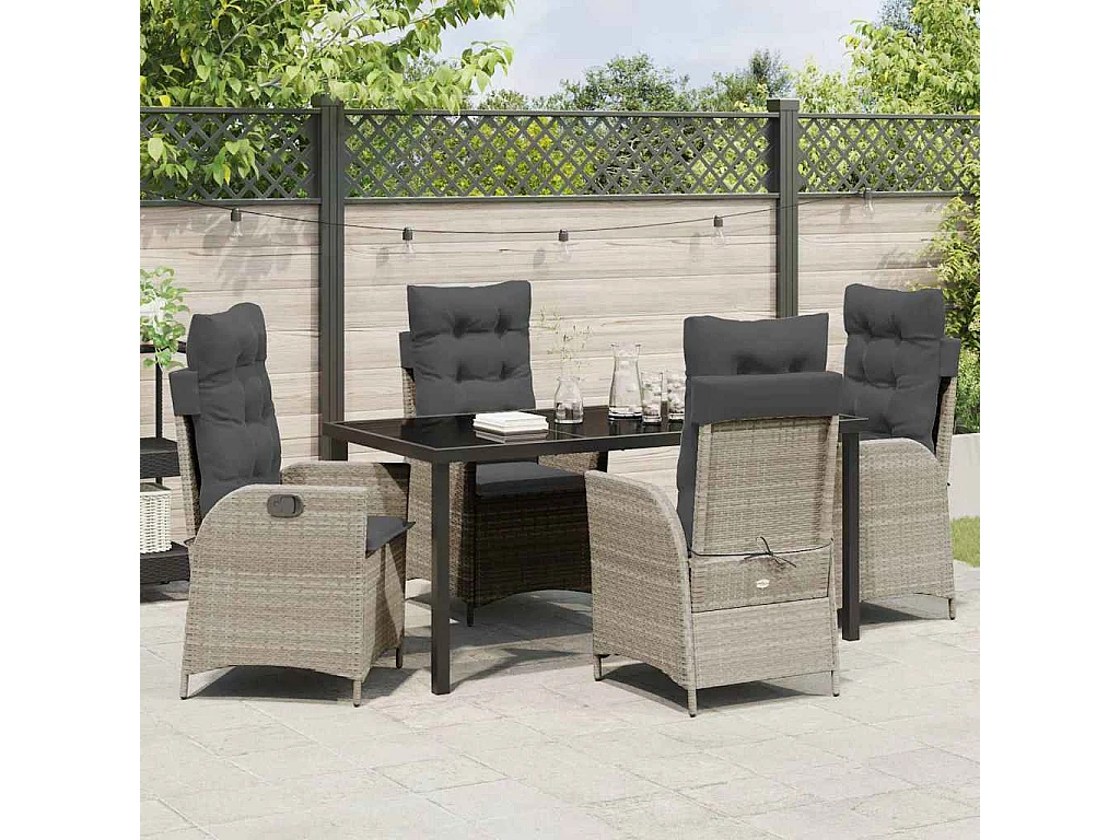 Ensemble de salle à manger de jardin 5 pièces avec coussins Gris clair Poly Rattan