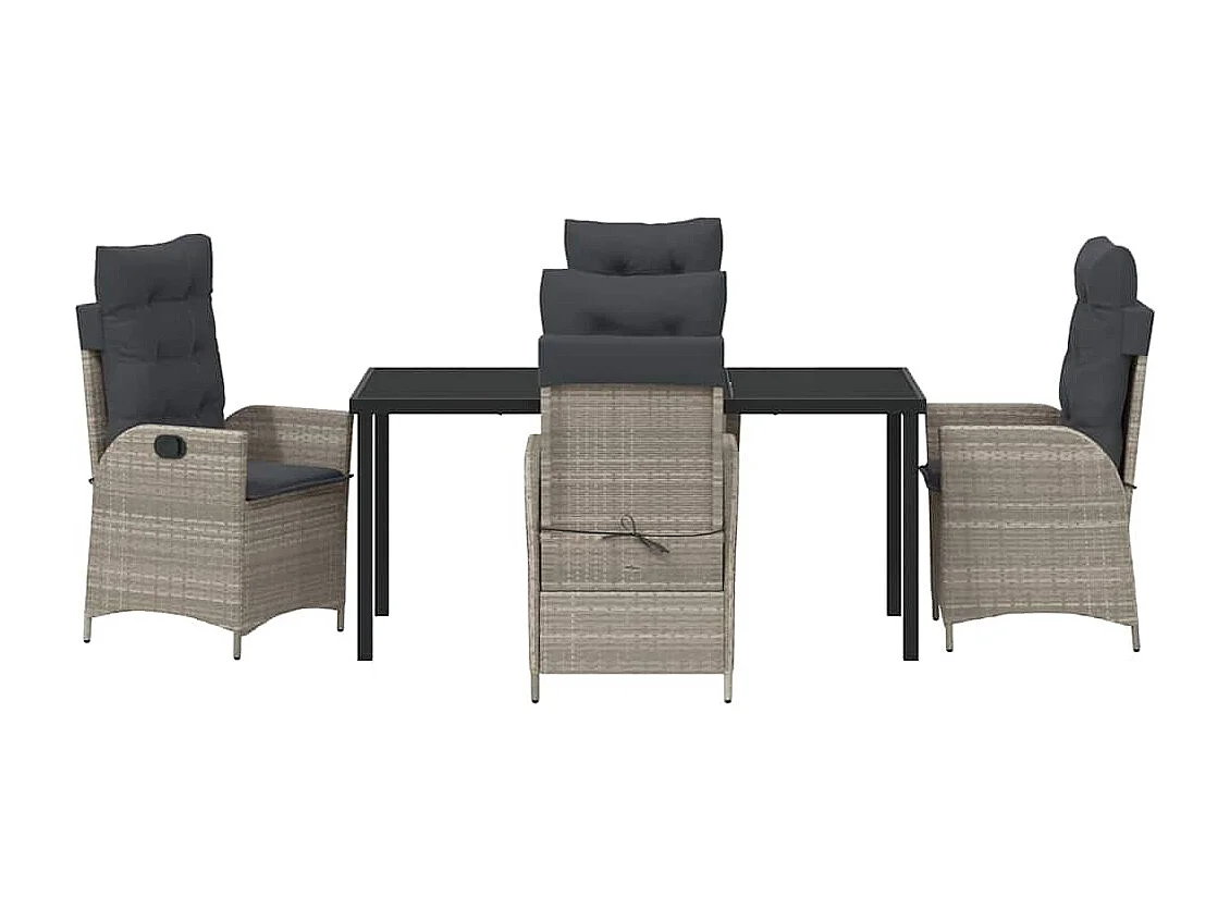 Ensemble de salle à manger de jardin 5 pièces avec coussins Gris clair Poly Rattan