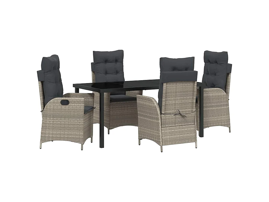 Ensemble de salle à manger de jardin 5 pièces avec coussins Gris clair Poly Rattan
