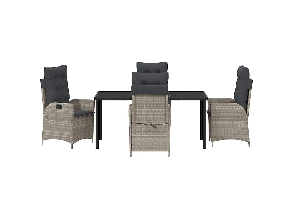 Ensemble de salle à manger de jardin 5 pièces avec coussins Gris clair Poly Rattan