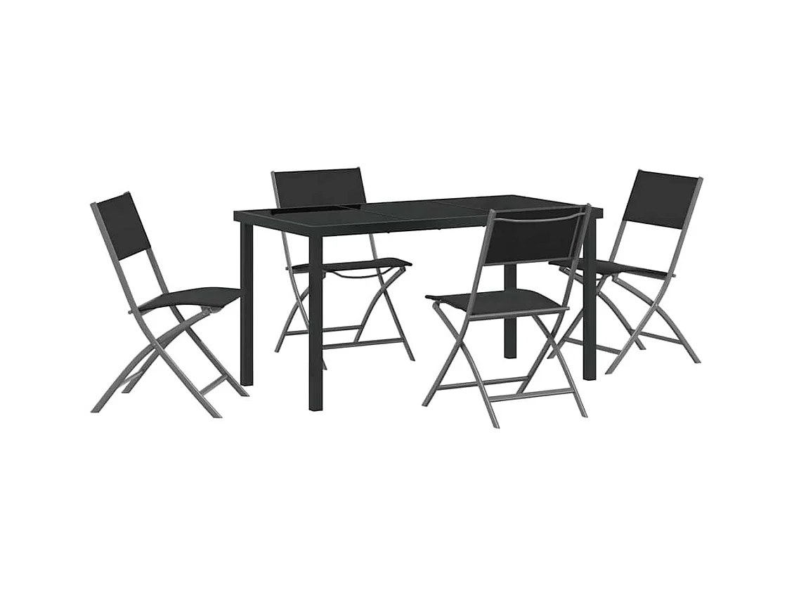 Set da pranzo da giardino in textilene e acciaio nero da 5 pezzi