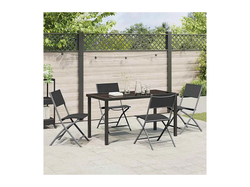 Set da pranzo da giardino in textilene e acciaio nero da 5 pezzi