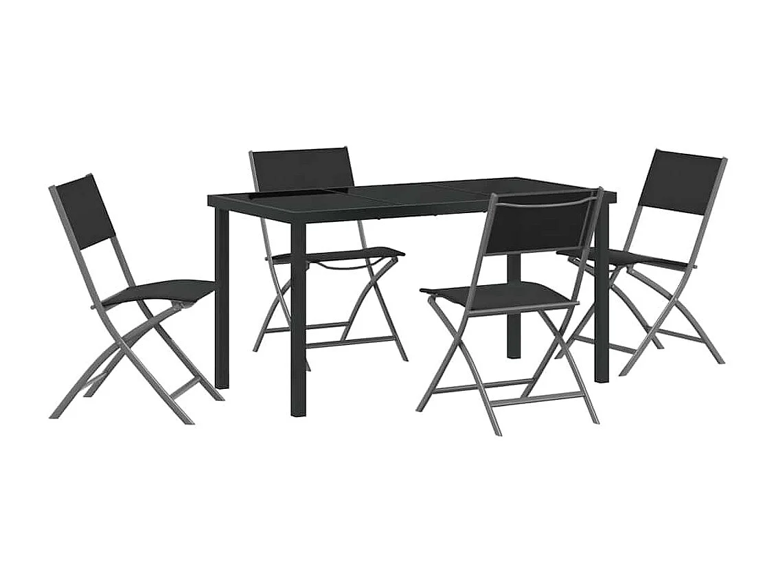 Ensemble de Salle à Manger de Jardin 5 Pièces Noir Textilène et Acier